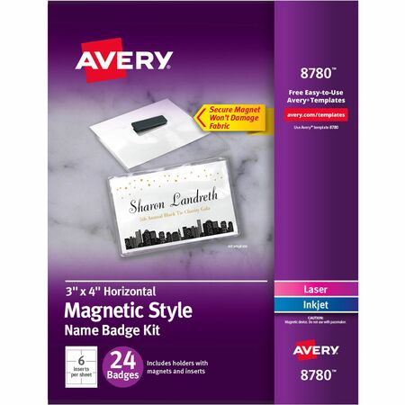 Avery&reg; Secure Magnetic Name Badges with Durable Plastic Holders and Heavy-duty Magnets AVE8780