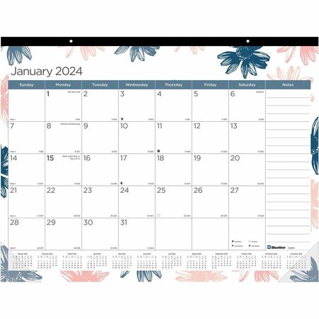Blueline Passion Floral Desk Pad Calendar REDC194113