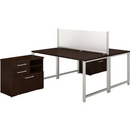 Bush Business Furniture 400 Series 60WX30D 2 Person Benching Stations In Mocha Cherry 3 Drawer