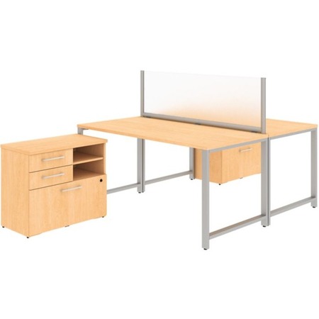 Bush Business Furniture 400 Series 60WX30D 2 Person Benching Stations In Natural Maple 3 Drawer