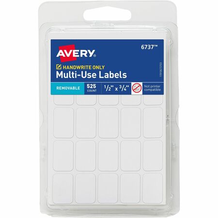 Avery&reg; Multi-Use Removable Labels, 1/2" x 3/4" , White, Non-Printable, 525 Blank Labels Total (6737) AVE06737