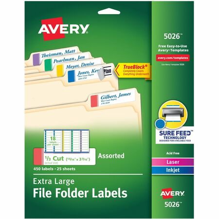 Wholesale File Folder Labels: Discounts on Avery Permanent Extra Large File Folder Labels with TrueBlock Technology AVE5026
