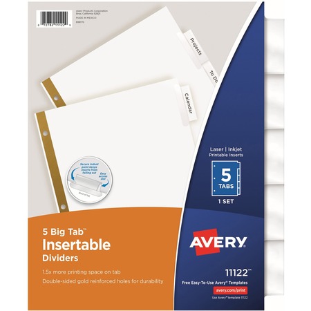 Wholesale Dividers & Tabs: Discounts on Avery Big Tab White Insertable Dividers - Gold Reinforced AVE11122