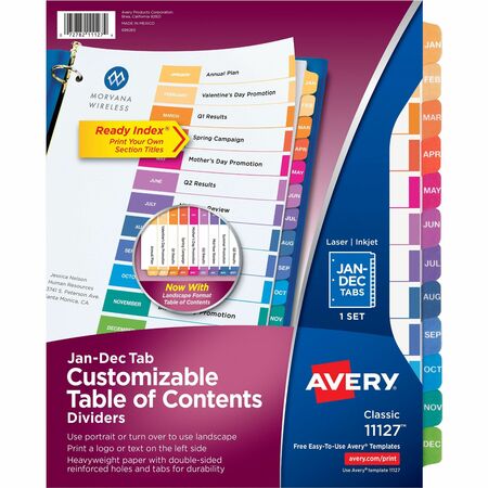 Avery Ready Index Customizable Table of Contents Classic Multicolor Dividers AVE11127