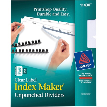 Wholesale Dividers & Tabs: Discounts on Avery Index Maker Print & Apply Clear Label Dividers with White Tabs - Unpunched AVE11430