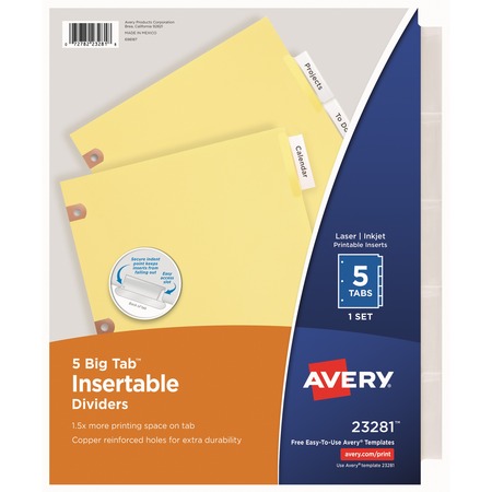 Wholesale Dividers & Tabs: Discounts on Avery Big Tab Buff Colored Insertable Dividers - Copper Reinforced AVE23281