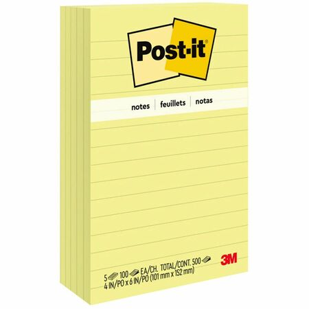 Post-it Notes, 4 in x 6 in, Canary Yellow, Lined