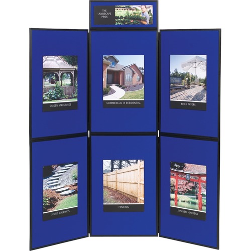 ShowIt Six-Panel Display System, Fabric, Blue/Gray, Black PVC Frame QRTSB93516Q