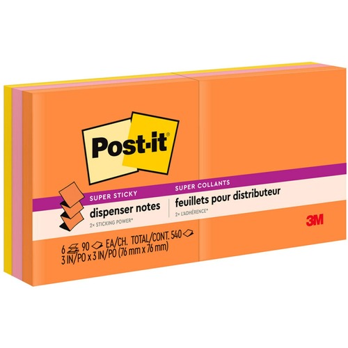 Post-it&reg; Super Sticky Dispenser Notes - Energy Boost Color Collection MMMR3306SSUC