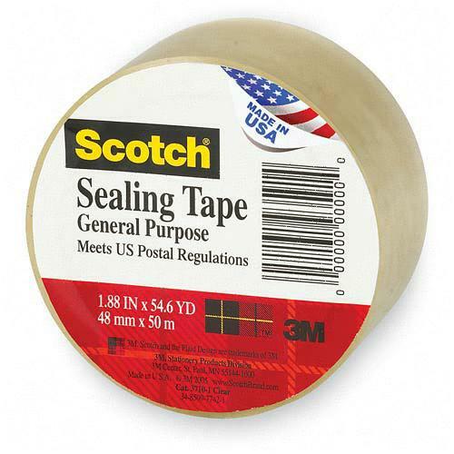 3M Shipping Tape, 3" Core, 1.88"x54.6 Yds, Clear