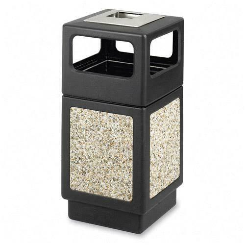 Safco Receptacle,w/Urn,Side Open,38Gal,18-1/4"x18-1/4"x39-1/4,BK