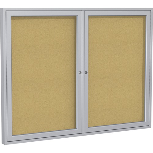 Ghent Enclosed Bulletin Board,2-Door,60"x36",Satin Aluminum Frame