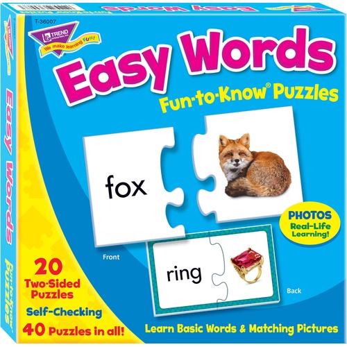 Trend Enterprises Puzzle Game, Ages 4+, 3"x3" Pcs, 20 Double-Sided Pcs, Multi