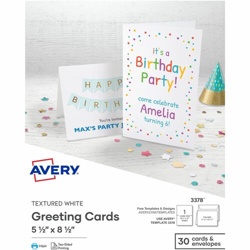 Avery Greeting Cards,w/Envelopes,8-1/2"x5-1/2",30/PK,6PK/CT,WE