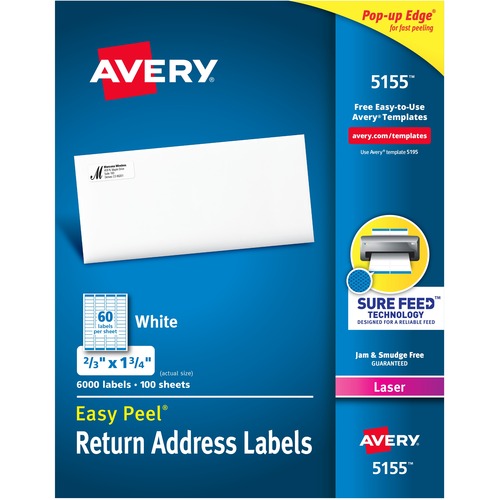 Easy Peel Laser Mailing Labels, 2/3 x 1-3/4, White, 6000/Pack AVE5155