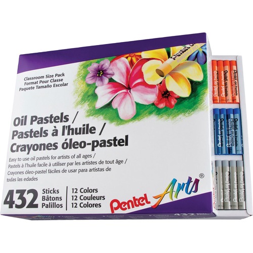 Pentel Round Stick Oil Pastels Crayons, Assorted - 12 pack