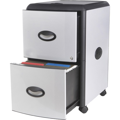 Storex Industries Corporation Mobile Filing Cabinet, 19"x15"x25", Black/Aluminum