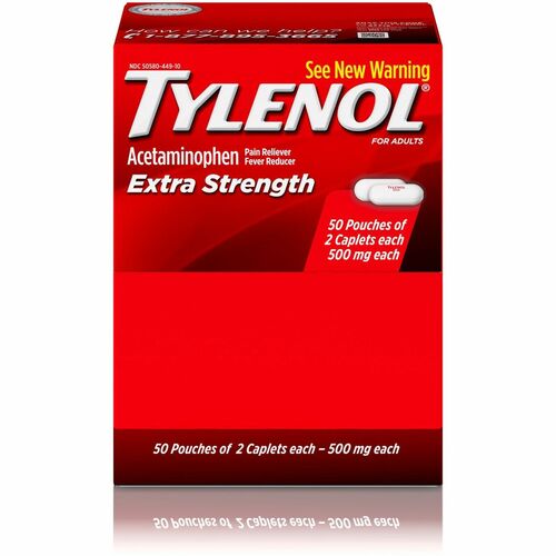 Johnson & Johnson Tylenol Extra Strength Caplets, 2/PK, 50 PK/BX