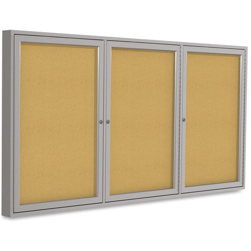 Ghent Enclosed Bulletin Board, 3-Dr, 4'x6', Satin Aluminum