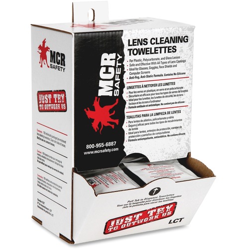 MCR Safety Lens Clean Towelettes, Antistatic/Anti Fog Formula, 100/BX