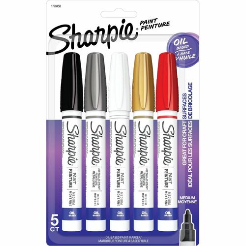 Newell Brands Sharpie Paint Marker, Oil-Based, Medium Point, 5/PK,B-AST