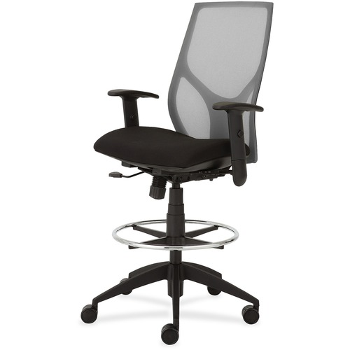 9to5 Seating Midbk Stool,Synchro,Hgt-adj T-Arms,25"x26"x45-55-1/2",GY/ON