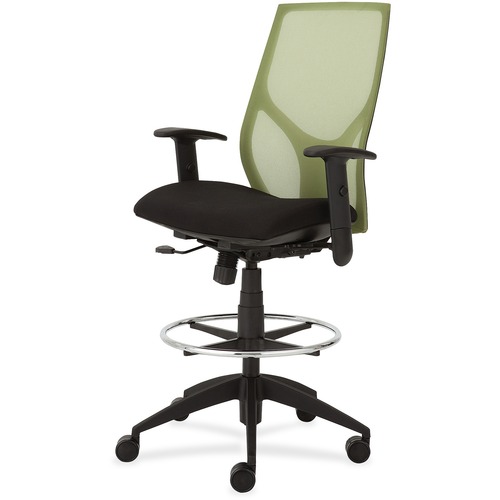 9to5 Seating Midbk Stool,Synchro,Hgt-adj T-Arms,25"x26"x45-55-1/2",GN/ON