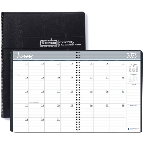 24-Month Ruled Monthly Planner, 8-1/2 x 11, Black, 2014-2015 HOD262002