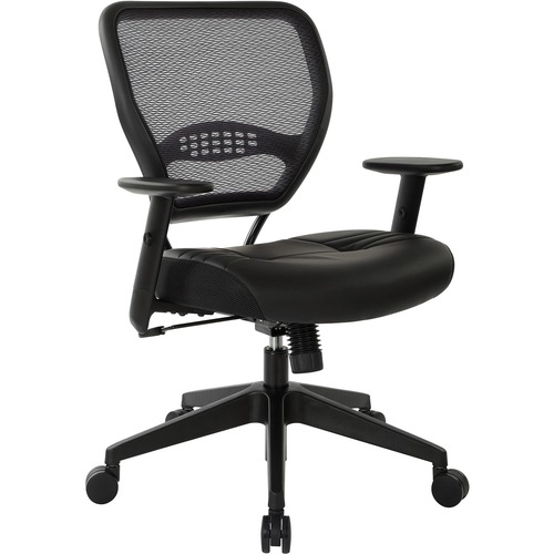 Office Star Dark Air Grid Back Managers Chair - Leather Seat - 5-star Base - Black - 20" Seat Width x 19.50" Seat Depth - 26.5" Width x 25.3" Depth x 42" Height - 1 Each 490244