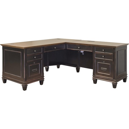 Martin Furniture Desk,w/Return,L-Shape,Outlets/Drawers,60"x76"x31",Vintage BK