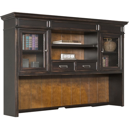 Martin Furniture Hutch,2 Doors/Adj Shelf/Lights,71"x14"x49",Vintage BK