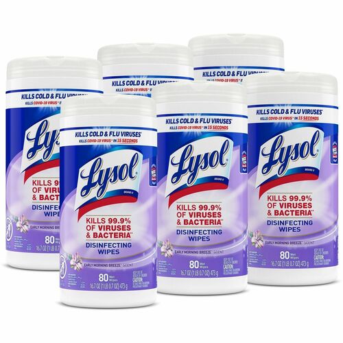Reckitt Benckiser Disinfecting Wipes, Early Morning Breeze, 80 Wipes, 6/CT