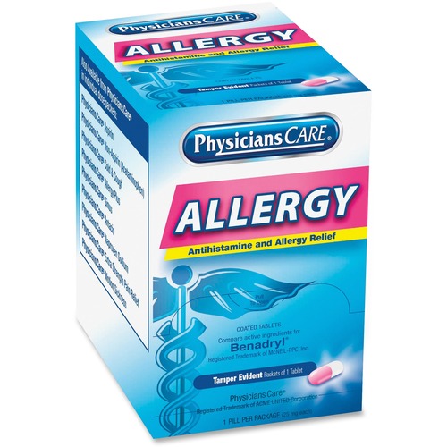 Acme United Corporation Allergy Relief Tablet Packets, 50/BX, Blue