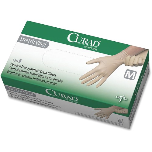 Medline Stretch Vinyl Exam Gloves, Medium, 150/BX, Cream