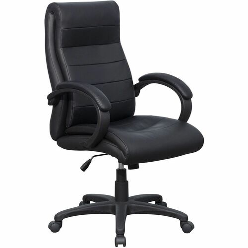 Lorell Hi-Back Chair, Leather, 27-3/4"x32"x44-1/2", Black