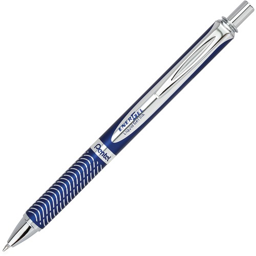 Pentel Gel Pen,Retract, Metal Tip, .7mm,12/BX, Blue Barrel/BK Ink