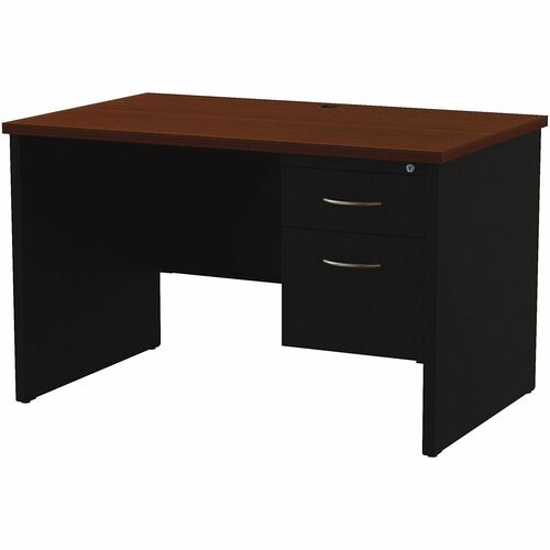Lorell Right Pedestal Desk, 30"x48", Black/Walnut