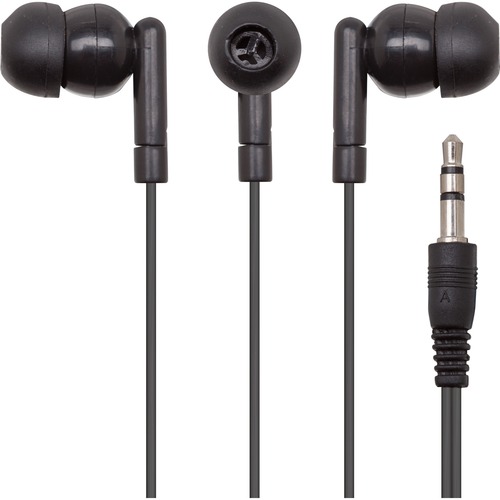 Califone International Earbuds, ABS Plastic, Flanged Ear Covers, 3.5mm Cord, BK