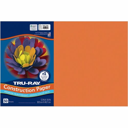 Pacon Construction Paper, 76 lb, 12"x18", 50/PK, Elec Orange