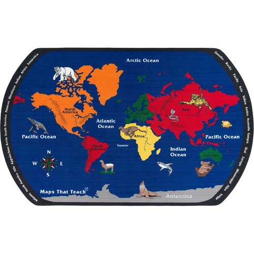 Flagship Carpets, Inc. Maps That Teach Rug, 7'x6"x12', Multi