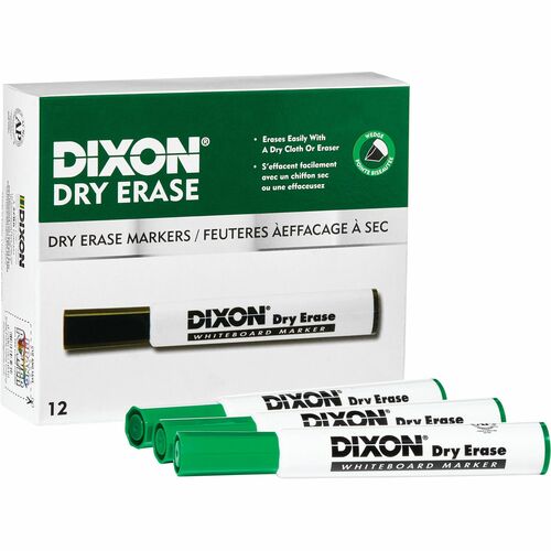Dixon Ticonderoga Company Dry-Erase Markers, Wedge Tip, 1 DZ, Green