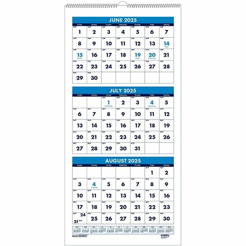 House Of Doolittle Academic 3Mth Wall Calendar, 14Mth June-July, 8"x17", TL