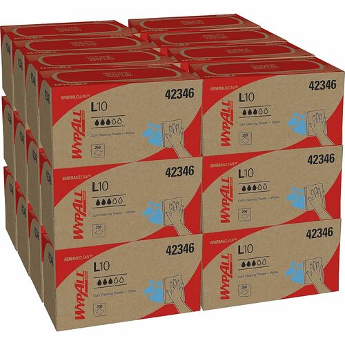 Kimberly-Clark Professional Wipers, L10, Utility, 2-Ply, 9"x10-1/4", 250/BX, 24BX/CT, WE