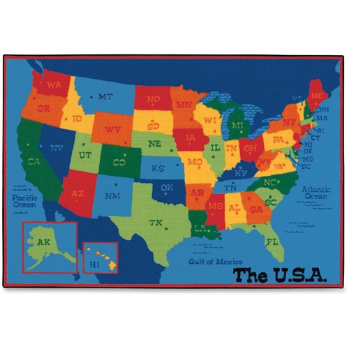 Carpets for Kids USA Map Rug, 8'x12', Rectangle, Primary AST