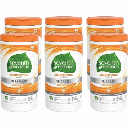 Seventh Generation Disinfectant Wipes,Lemongrass Citrus,70/Tub, 6/CT