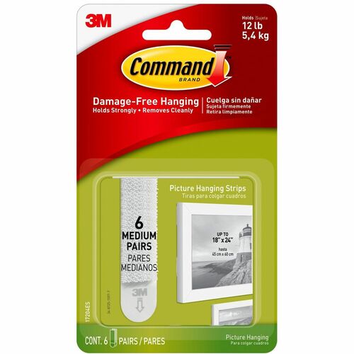 3M Hanging Strips,Med. Picture,Holds 3lbs.,6 Set/PK, WE