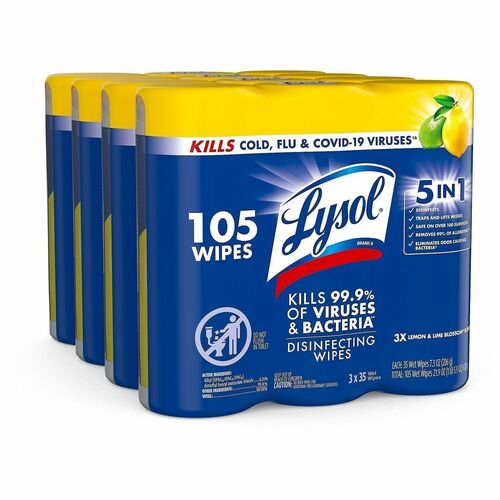 Reckitt Benckiser Disinfecting Wipes,Lemon/Lime Blossom,35Wipes,3Can/PK,4PK/CT