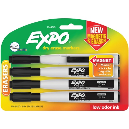Newell Brands Magnetic Dry Erase Markers, Brd/Md/Fine Pt, 4/PK, BK