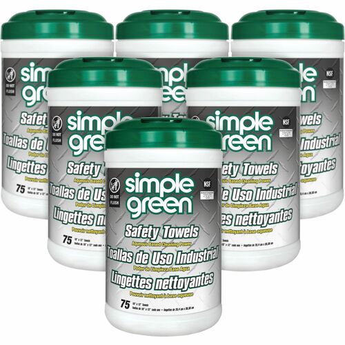 Simple Green Multipurpose Cleaning Towels,10"x11-3/4, 75 Wipes, 6/CT, WE
