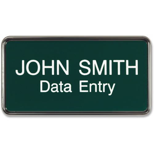 Shachihata Inc Name Badge, 1-1/2"x3", Silver Frame